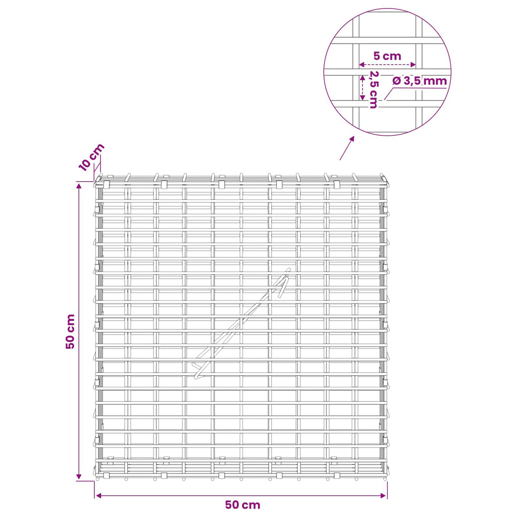 vidaXL Gabion z drutu 3,5 mm i siatką 5x2,5 cm 50x10x50 cm