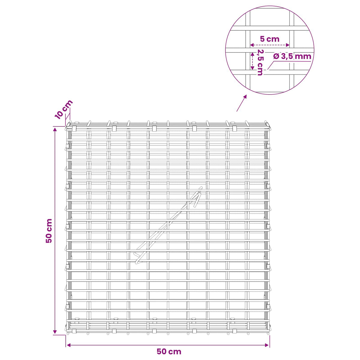 vidaXL Gabion z drutu 3,5 mm i siatką 5x2,5 cm 50x10x50 cm