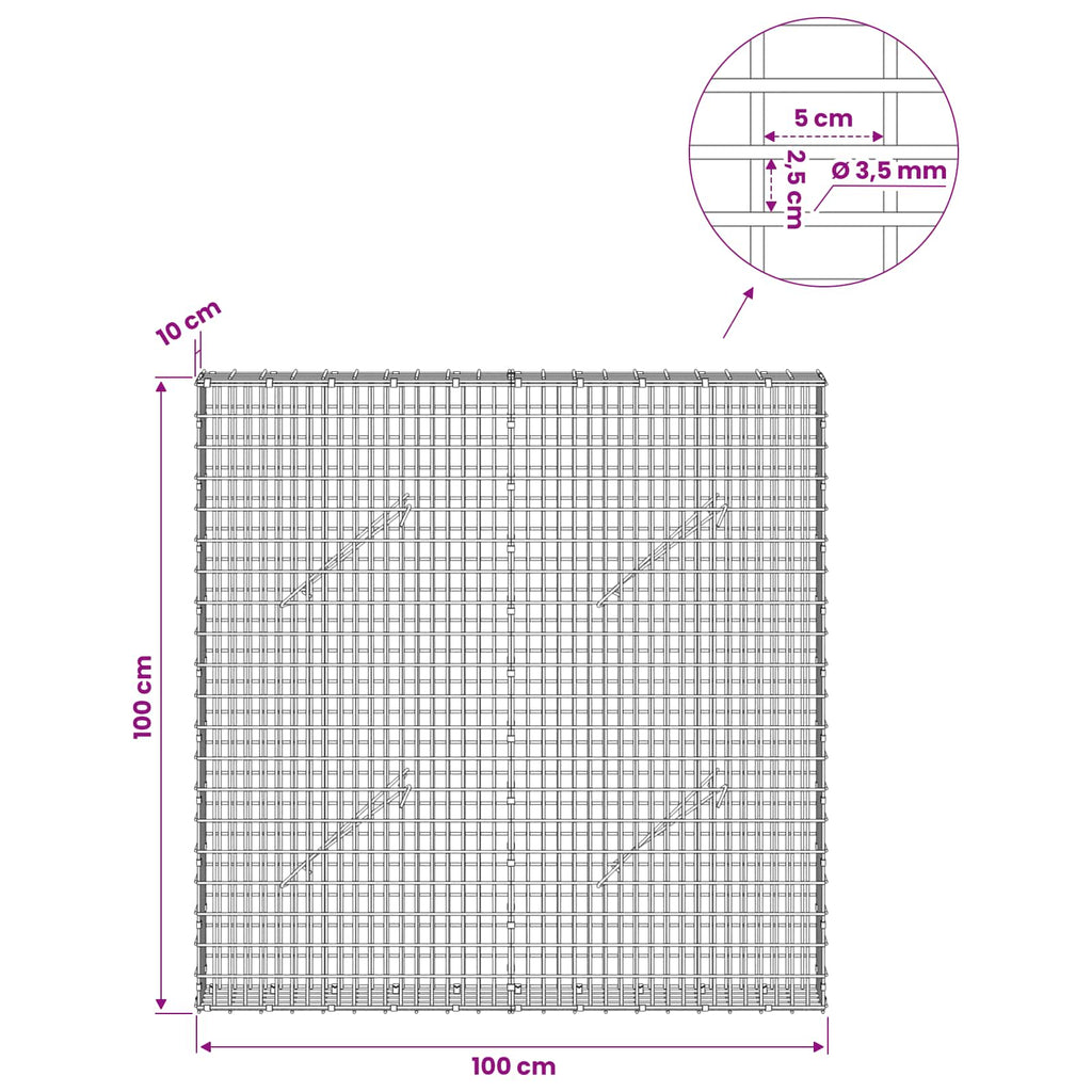 vidaXL Gabion z drutu 3,5 mm i siatką 5x2,5 cm 100x10x100 cm