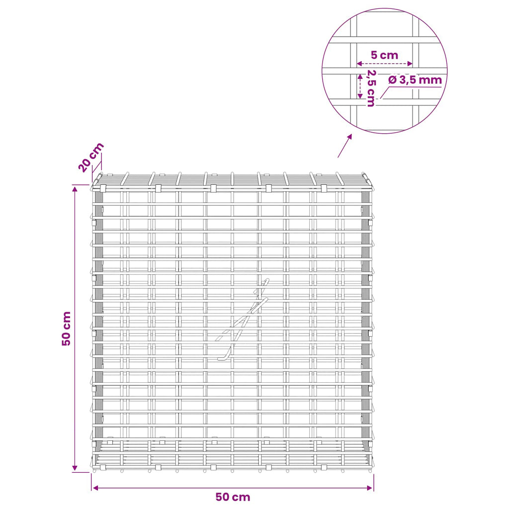 vidaXL Gabion z drutu 3,5 mm i siatką 5x2,5 cm 50x20x50 cm