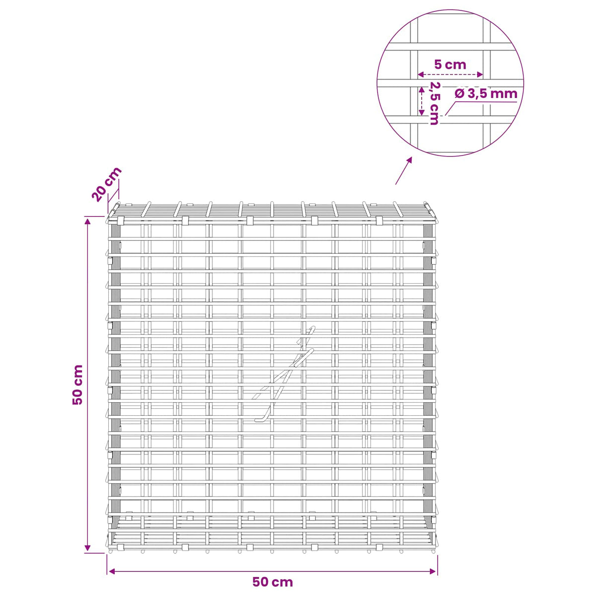 vidaXL Gabion z drutu 3,5 mm i siatką 5x2,5 cm 50x20x50 cm