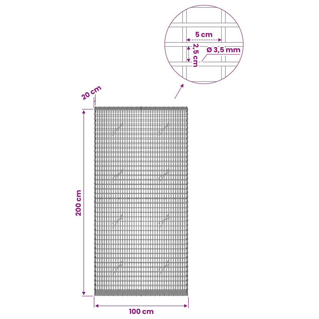 vidaXL Gabion z drutu 3,5 mm i siatką 5x2,5 cm 100x20x200 cm
