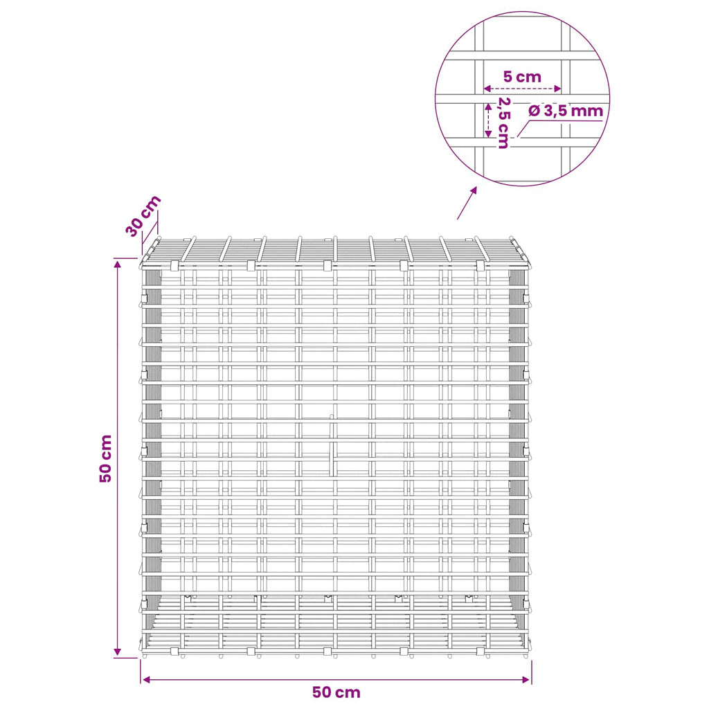 vidaXL Gabion z drutu 3,5 mm i siatką 5x2,5 cm 50x30x50 cm