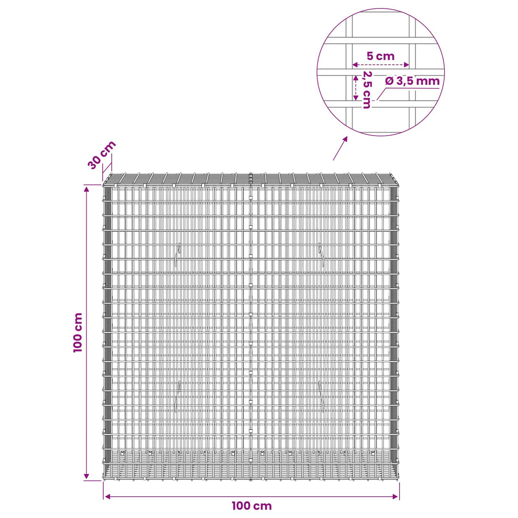 vidaXL Gabion z drutu 3,5 mm i siatką 5x2,5 cm 100x30x100 cm