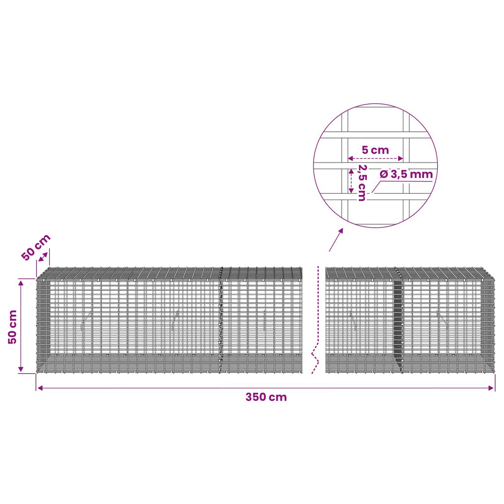 vidaXL Gabion z drutu 3,5 mm i siatką 5x2,5 cm 350x50x50 cm