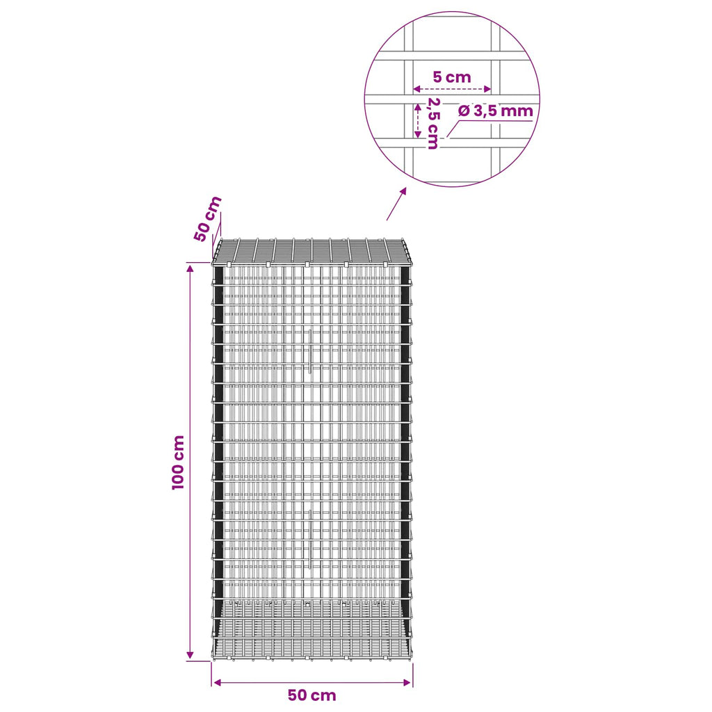 vidaXL Gabion z drutu 3,5 mm i siatką 5x2,5 cm 50x50x100 cm