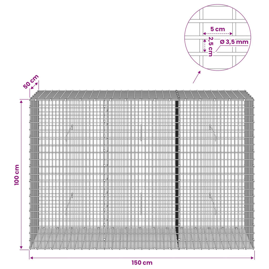 vidaXL Gabion z drutu 3,5 mm i siatką 5x2,5 cm 150x50x100 cm