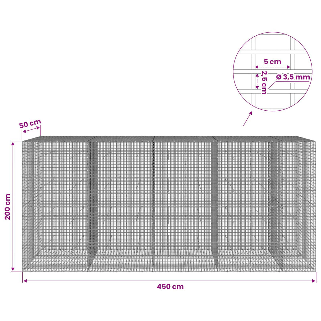 vidaXL Gabion z drutu 3,5 mm i siatką 5x2,5 cm 450x50x200 cm