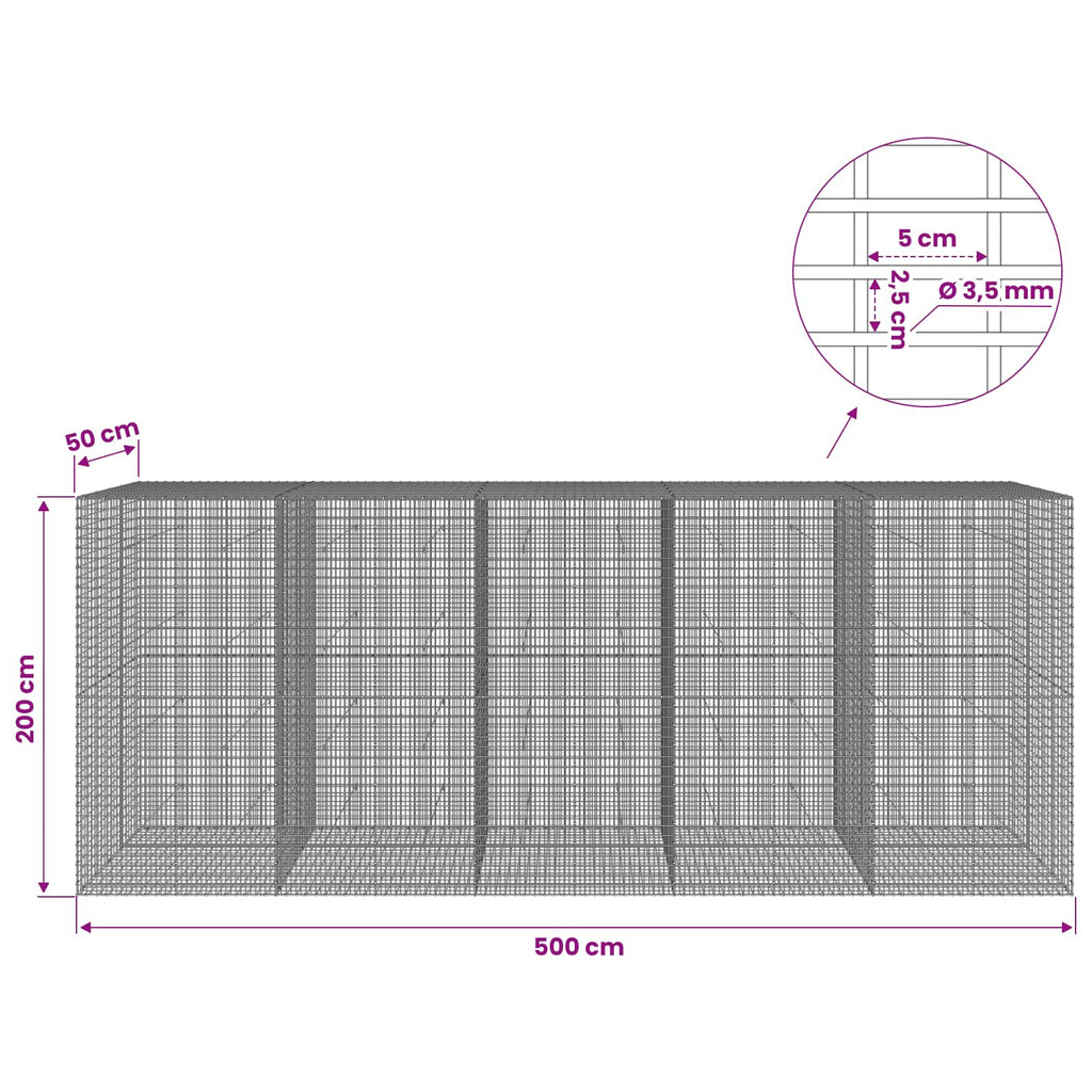 vidaXL Gabion z drutu 3,5 mm i siatką 5x2,5 cm 500x50x200 cm