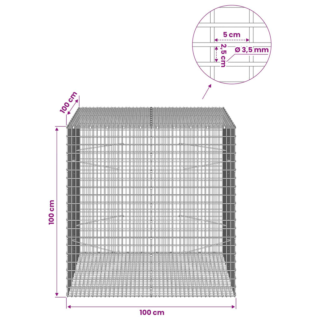 vidaXL Gabion z drutu 3,5 mm i siatką 5x2,5 cm 100x100x100 cm