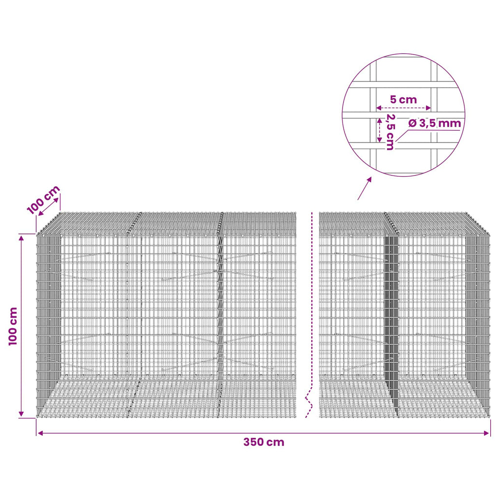 vidaXL Gabion z drutu 3,5 mm i siatką 5x2,5 cm 350x100x100 cm