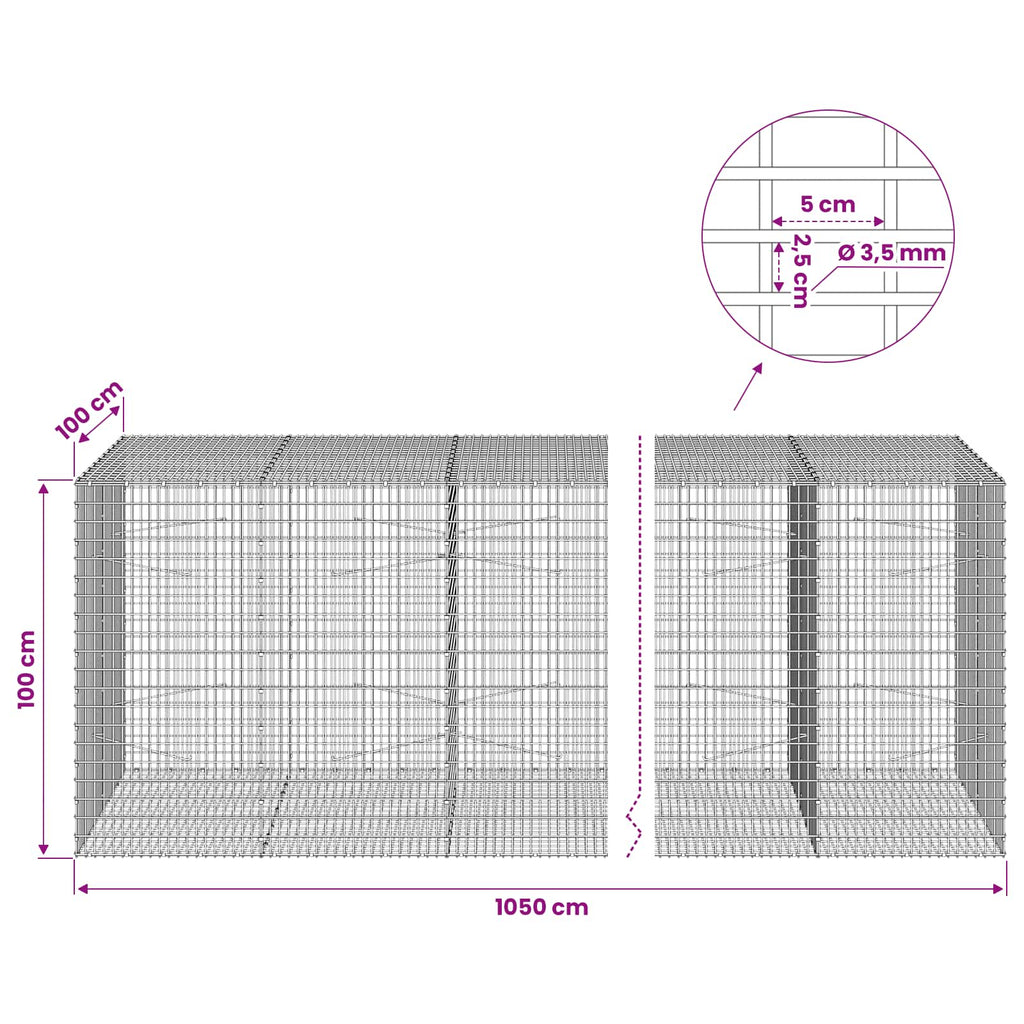 vidaXL Gabion z drutu 3,5 mm i siatką 5x2,5 cm 1050x100x100 cm