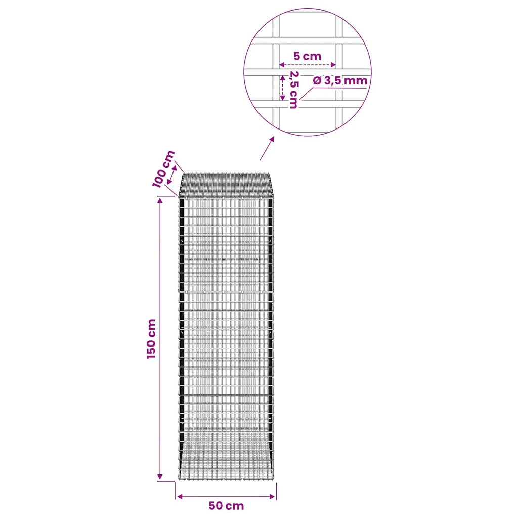 vidaXL Gabion z drutu 3,5 mm i siatką 5x2,5 cm 50x100x150 cm