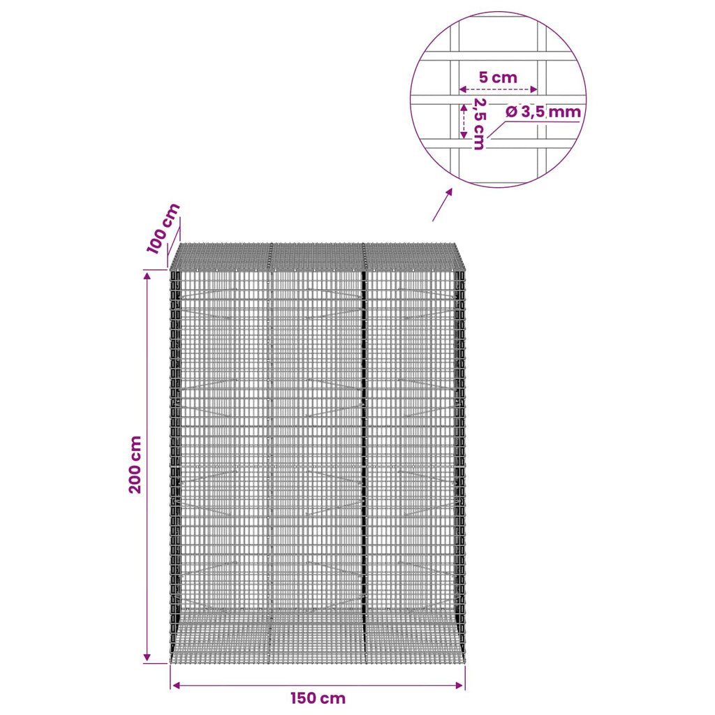 vidaXL Gabion z drutu 3,5 mm i siatką 5x2,5 cm 150x100x200 cm