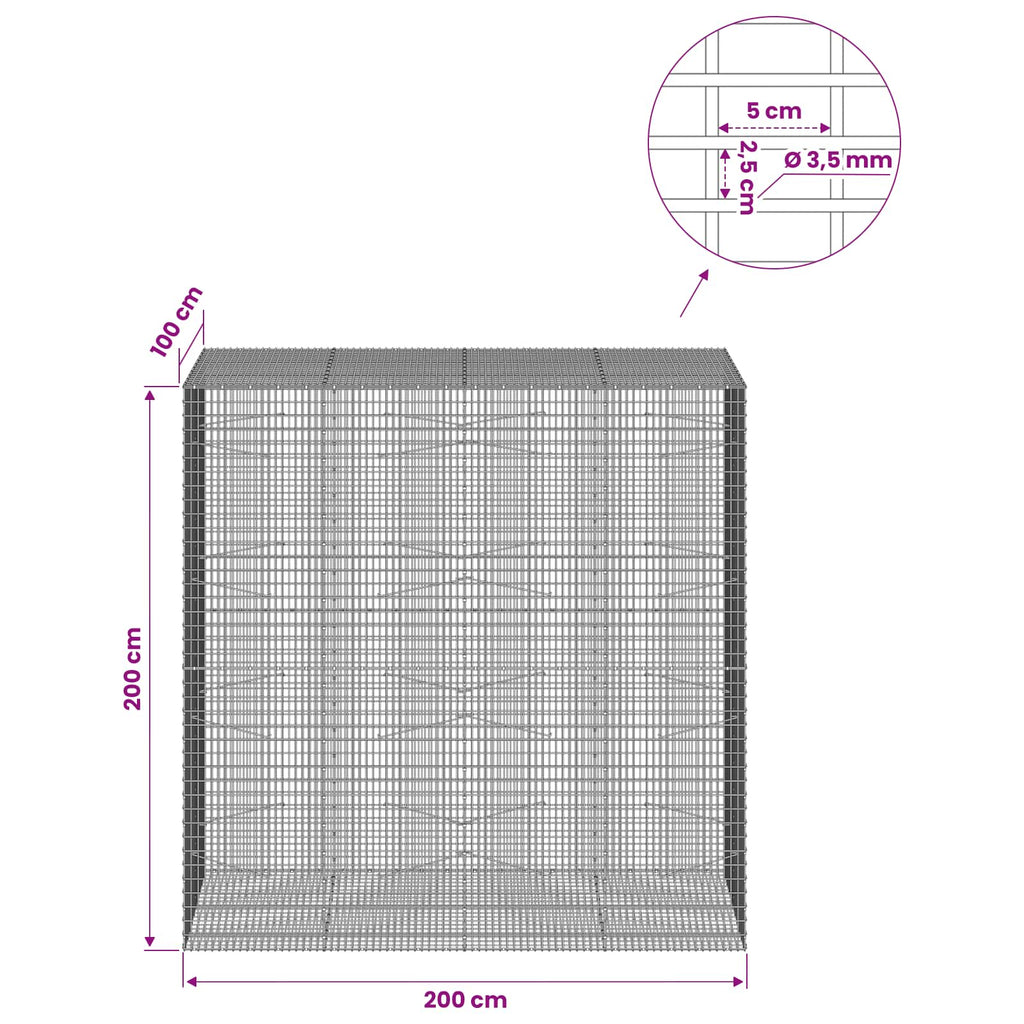 vidaXL Gabion z drutu 3,5 mm i siatką 5x2,5 cm 200x100x200 cm