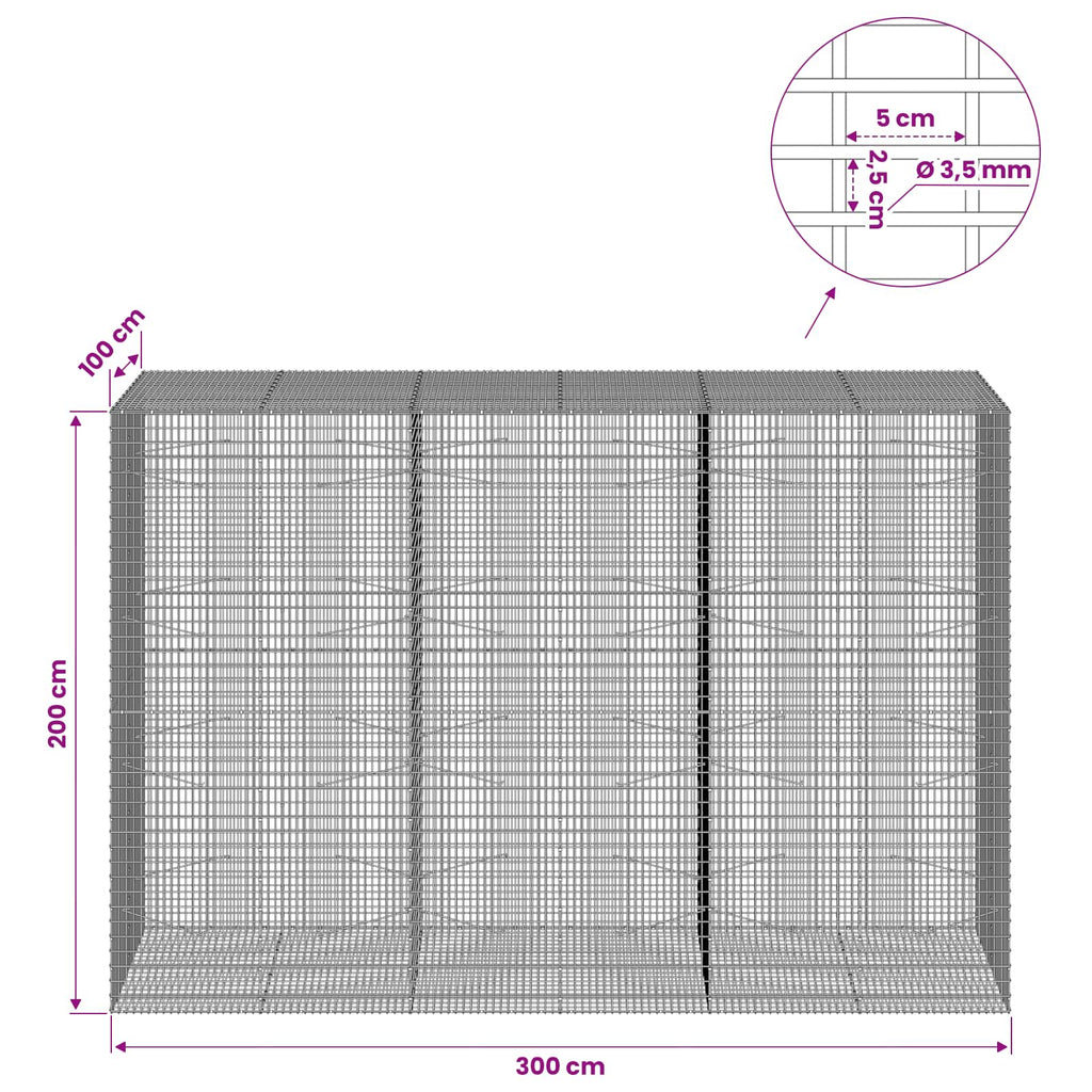 vidaXL Gabion z drutu 3,5 mm i siatką 5x2,5 cm 300x100x200 cm