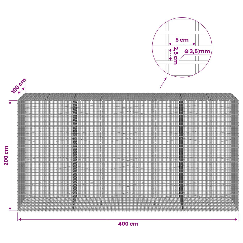 vidaXL Gabion z drutu 3,5 mm i siatką 5x2,5 cm 400x100x200 cm