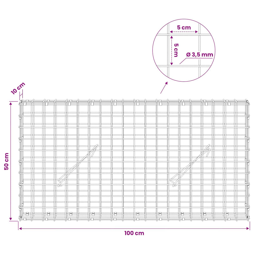 vidaXL Gabion z drutu 3,5 mm i siatką 5x5 cm 100x10x50 cm