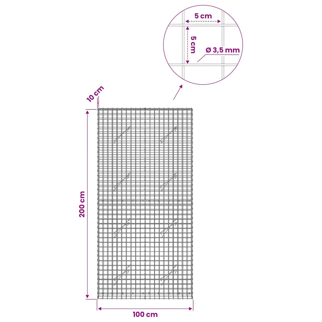 vidaXL Gabion z drutu 3,5 mm i siatką 5x5 cm 100x10x200 cm