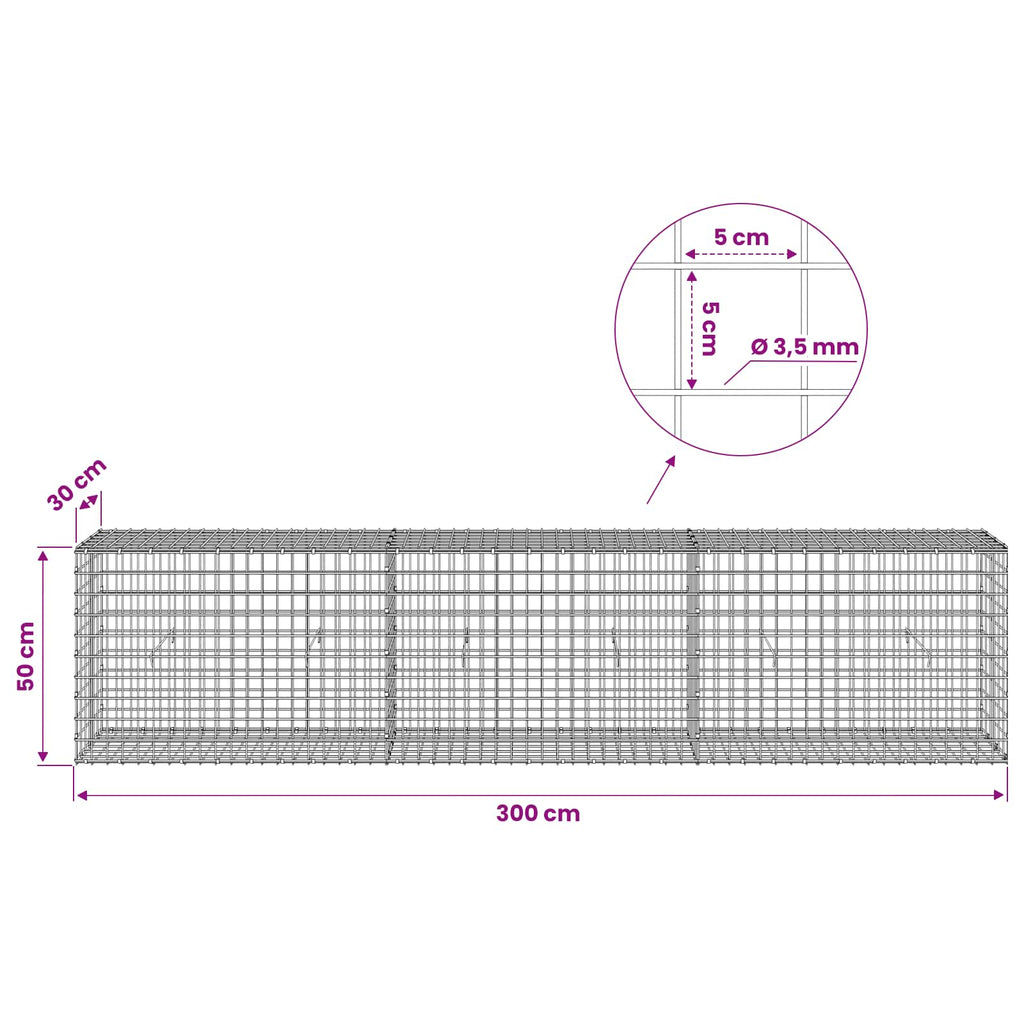 vidaXL Gabion z drutu 3,5 mm i siatką 5x5 cm 300x30x50 cm