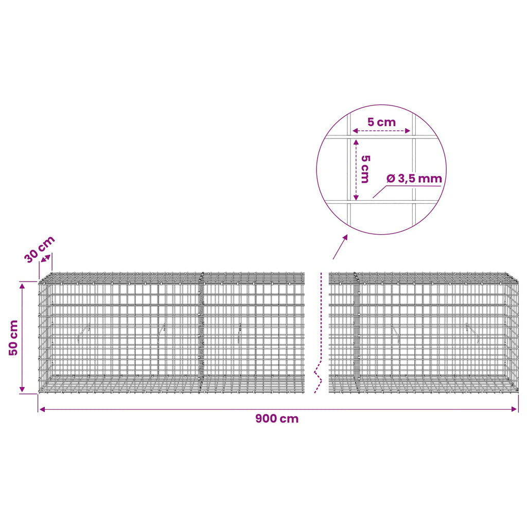vidaXL Gabion z drutu 3,5 mm i siatką 5x5 cm 900x30x50 cm