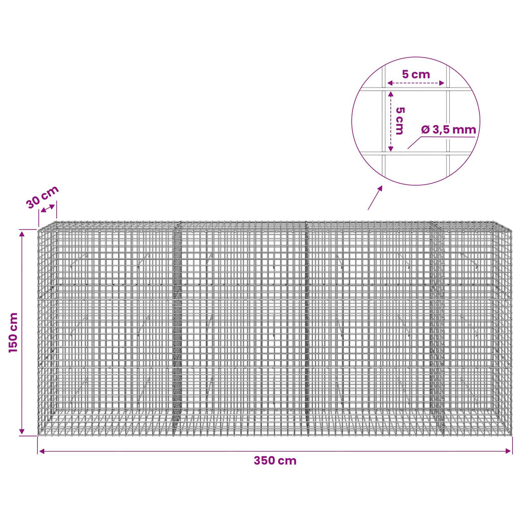 vidaXL Gabion z drutu 3,5 mm i siatką 5x5 cm 350x30x150 cm