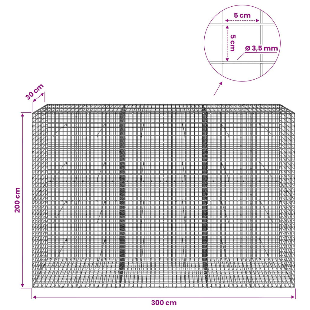 vidaXL Gabion z drutu 3,5 mm i siatką 5x5 cm 300x30x200 cm