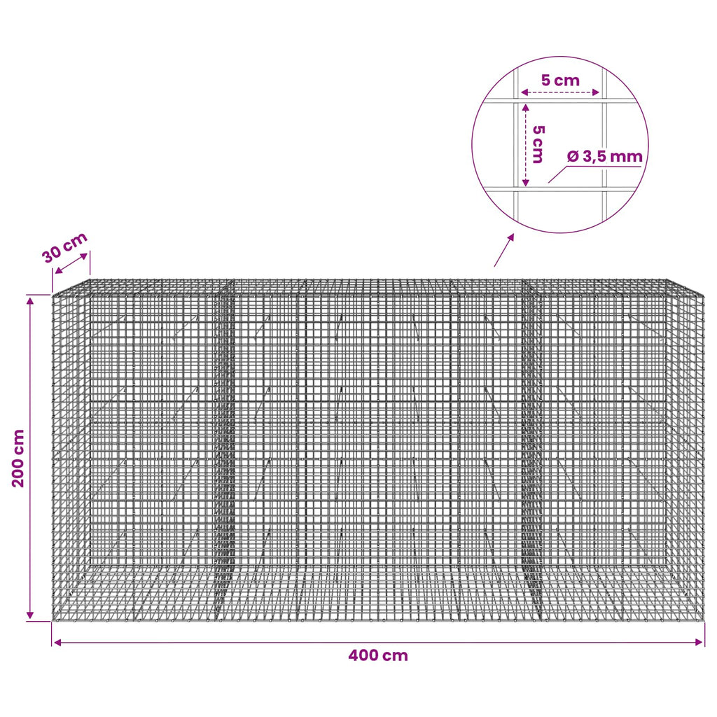 vidaXL Gabion z drutu 3,5 mm i siatką 5x5 cm 400x30x200 cm