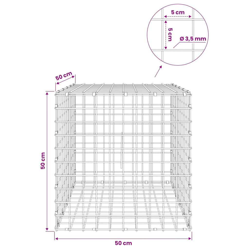 vidaXL Gabion z drutu 3,5 mm i siatką 5x5 cm 50x50x50 cm