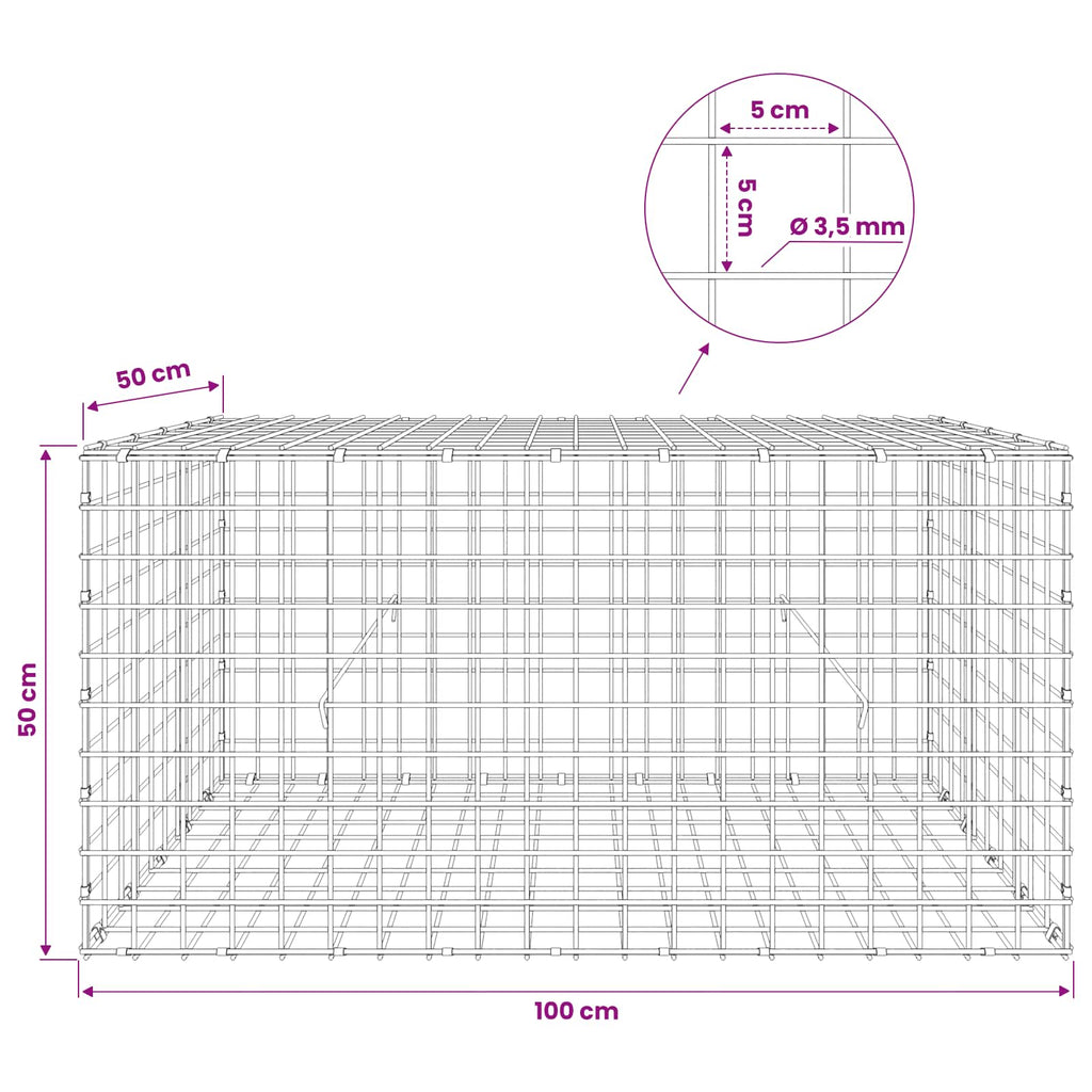 vidaXL Gabion z drutu 3,5 mm i siatką 5x5 cm 100x50x50 cm