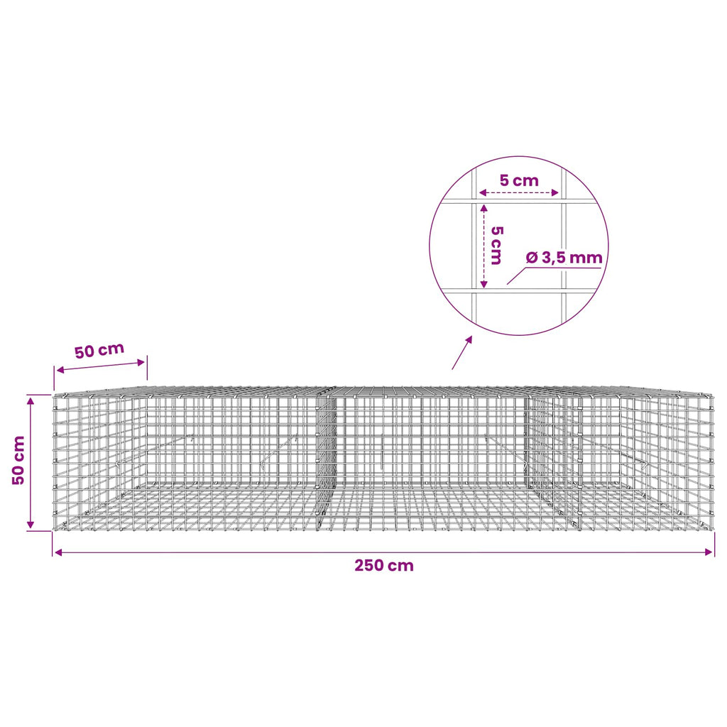 vidaXL Gabion z drutu 3,5 mm i siatką 5x5 cm 250x50x50 cm