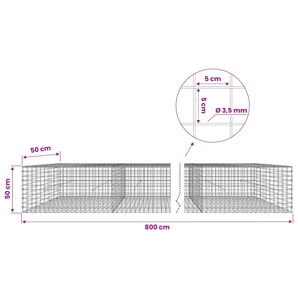 vidaXL Gabion z drutu 3,5 mm i siatką 5x5 cm 800x50x50 cm