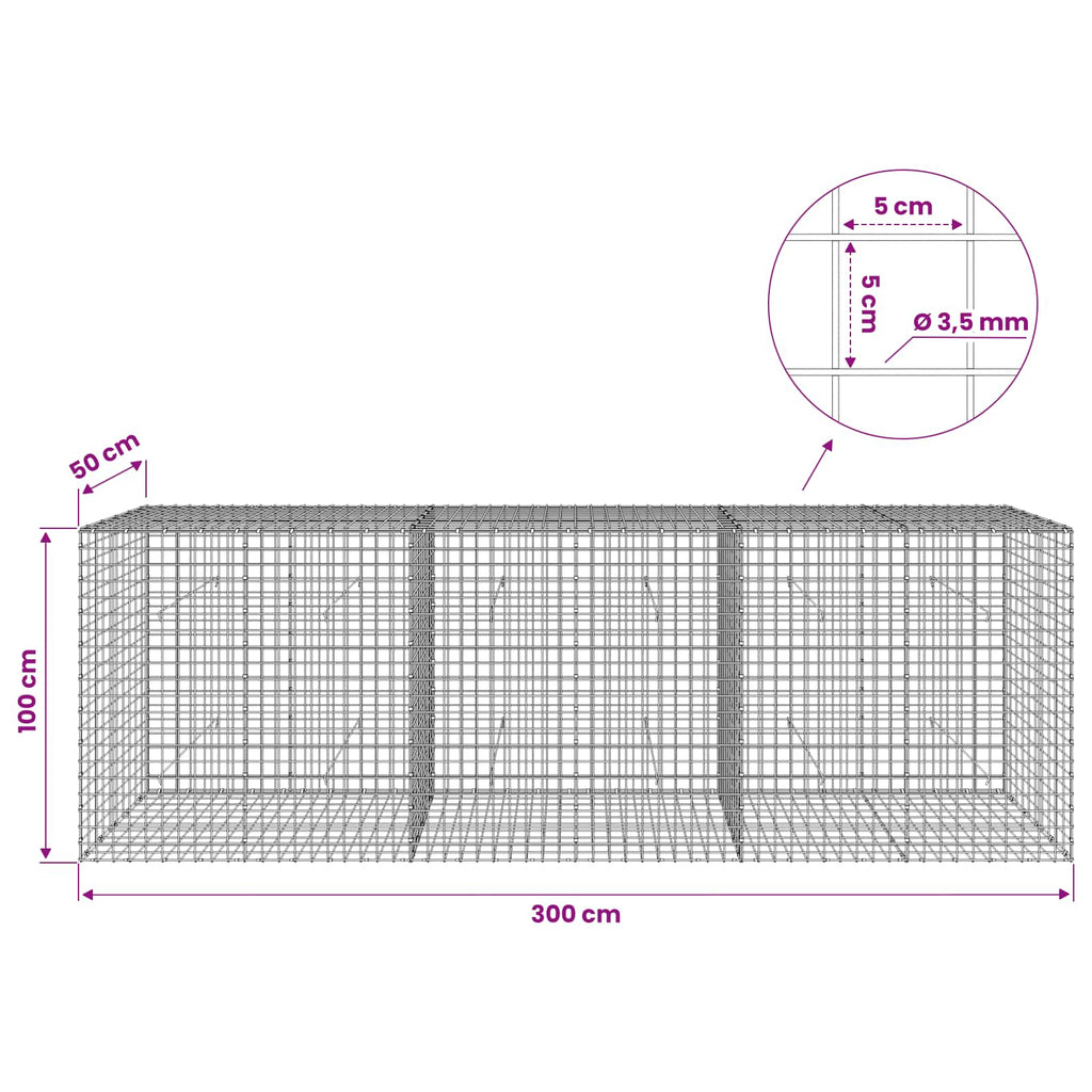 vidaXL Gabion z drutu 3,5 mm i siatką 5x5 cm 300x50x100 cm