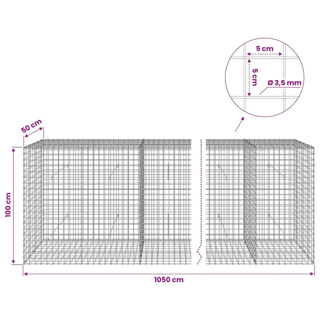 vidaXL Gabion z drutu 3,5 mm i siatką 5x5 cm 1050x50x100 cm