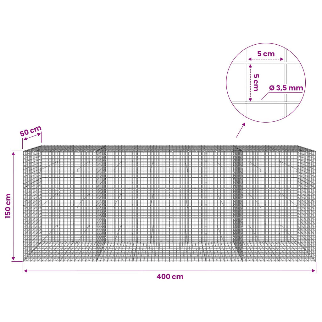 vidaXL Gabion z drutu 3,5 mm i siatką 5x5 cm 400x50x150 cm