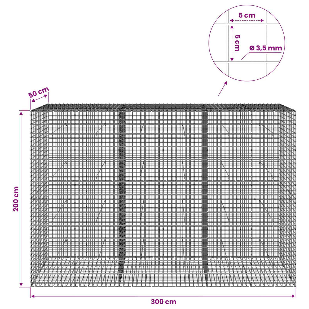 vidaXL Gabion z drutu 3,5 mm i siatką 5x5 cm 300x50x200 cm