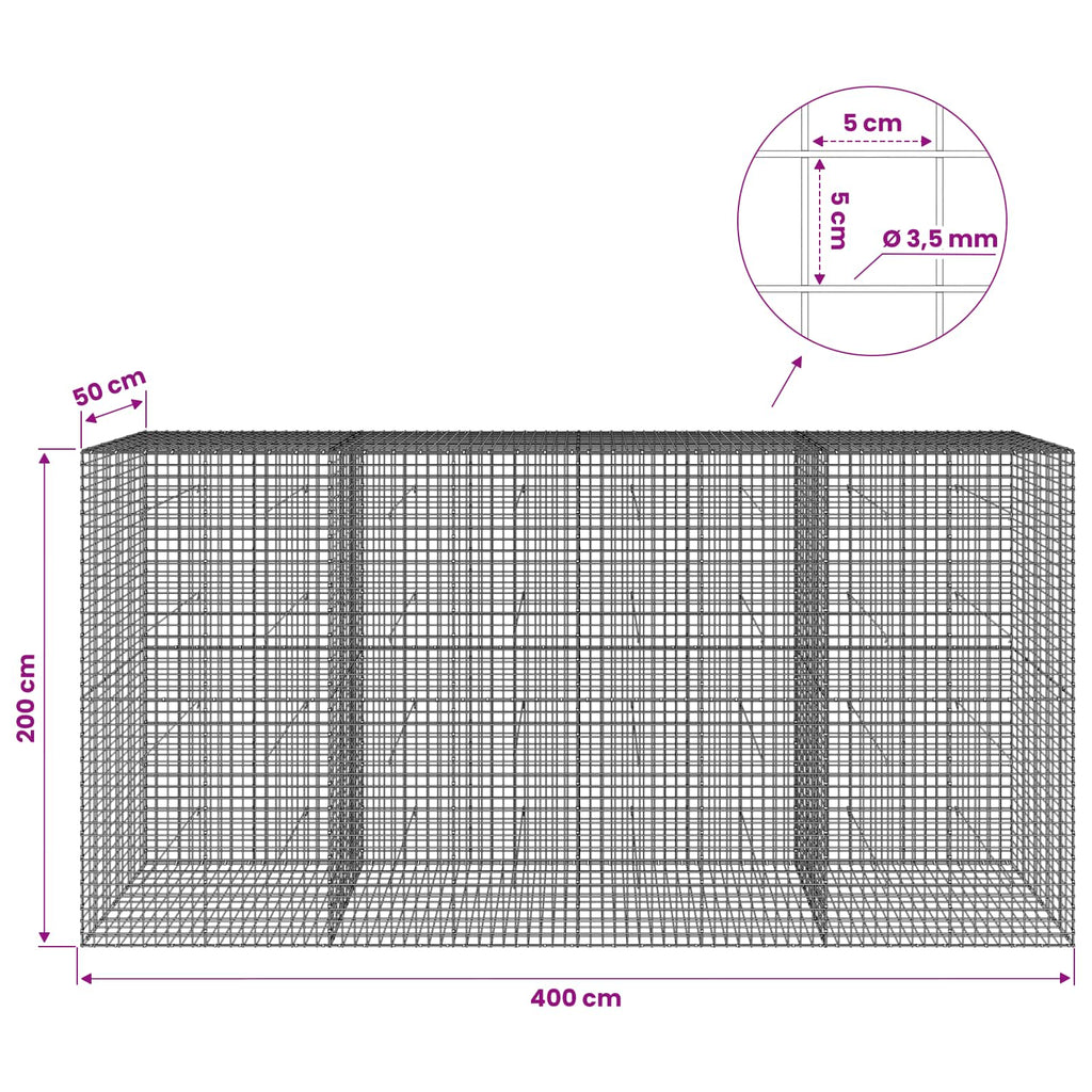 vidaXL Gabion z drutu 3,5 mm i siatką 5x5 cm 400x50x200 cm