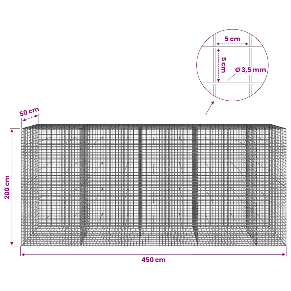 vidaXL Gabion z drutu 3,5 mm i siatką 5x5 cm 450x50x200 cm