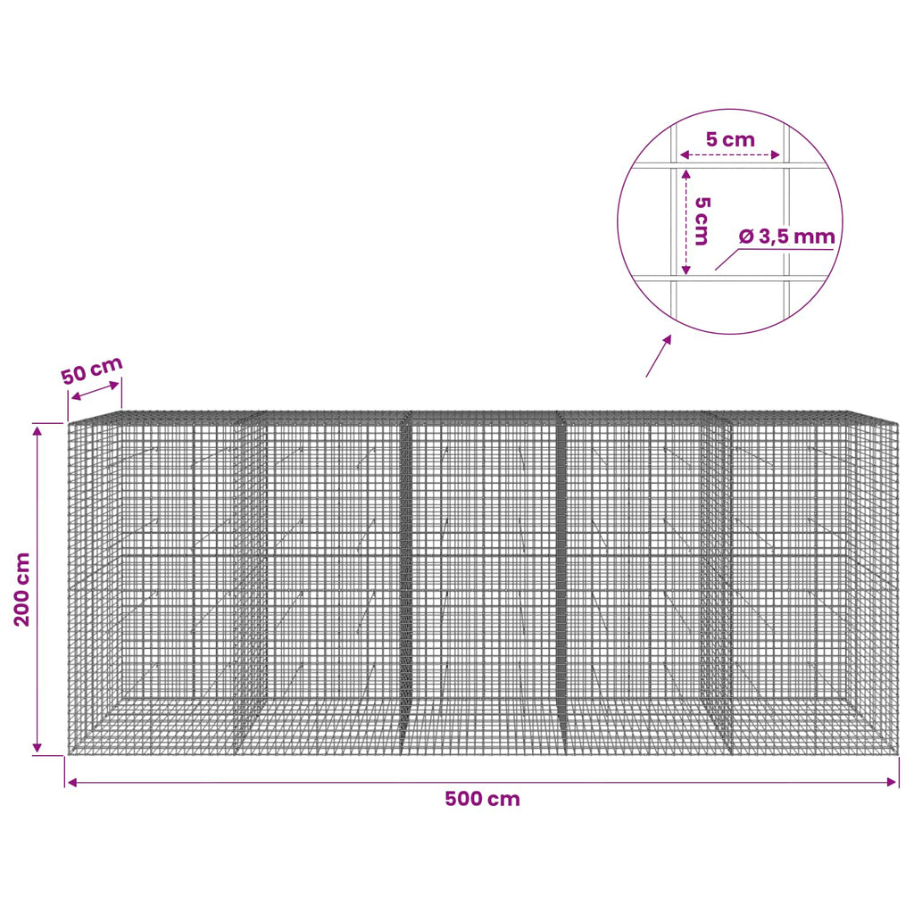 vidaXL Gabion z drutu 3,5 mm i siatką 5x5 cm 500x50x200 cm