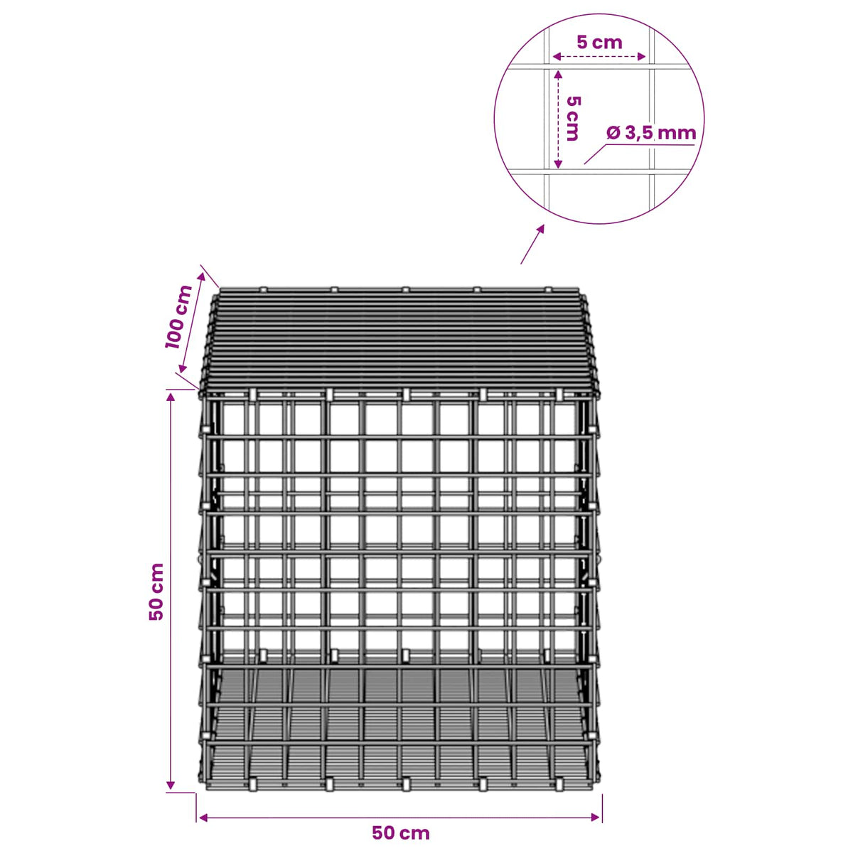 vidaXL Gabion z drutu 3,5 mm i siatką 5x5 cm 50x100x50 cm