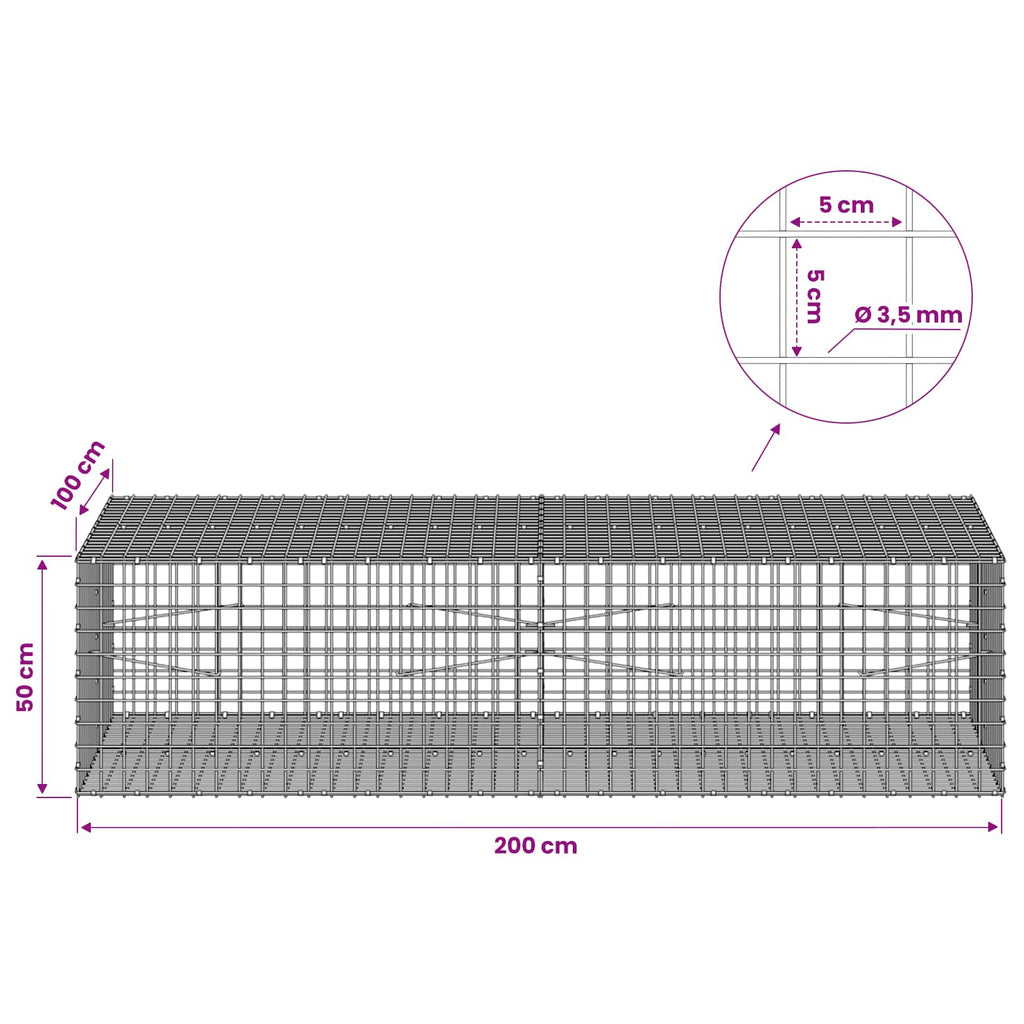 vidaXL Gabion z drutu 3,5 mm i siatką 5x5 cm 200x100x50 cm