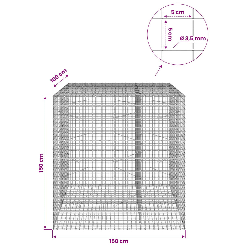 vidaXL Gabion z drutu 3,5 mm i siatką 5x5 cm 150x100x150 cm
