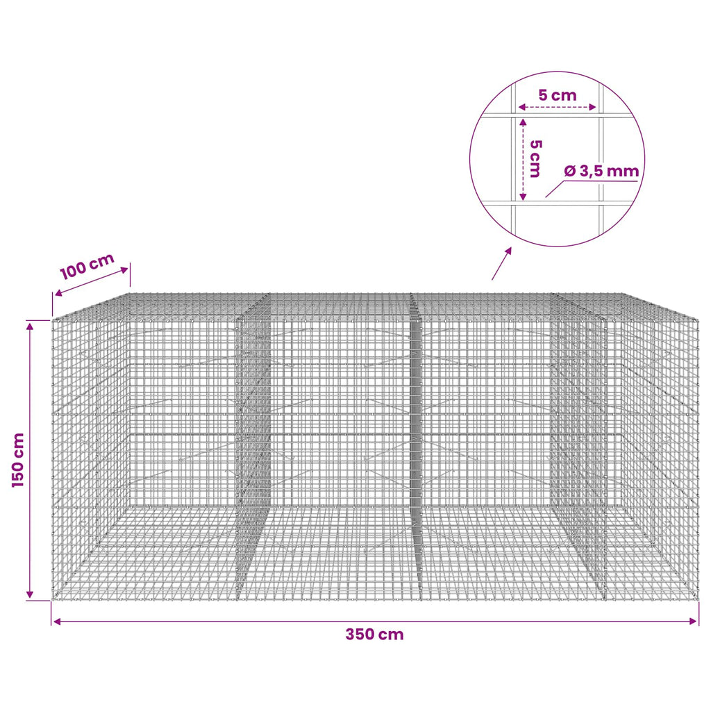vidaXL Gabion z drutu 3,5 mm i siatką 5x5 cm 350x100x150 cm