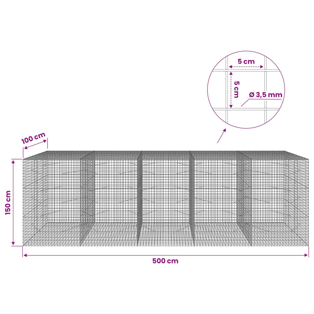 vidaXL Gabion z drutu 3,5 mm i siatką 5x5 cm 500x100x150 cm