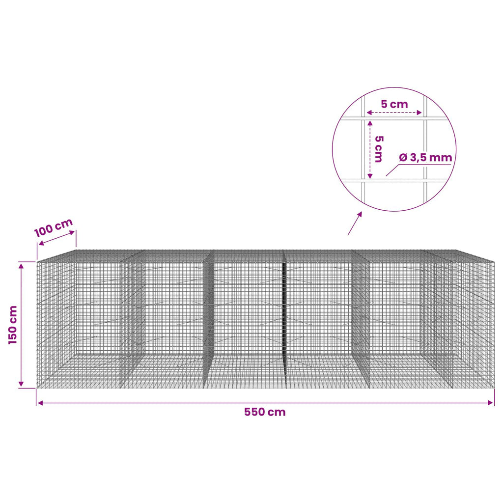 vidaXL Gabion z drutu 3,5 mm i siatką 5x5 cm 550x100x150 cm