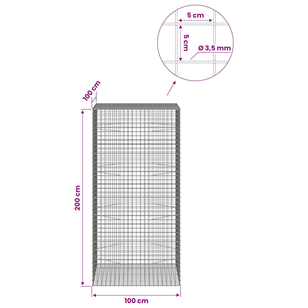 vidaXL Gabion z drutu 3,5 mm i siatką 5x5 cm 100x100x200 cm
