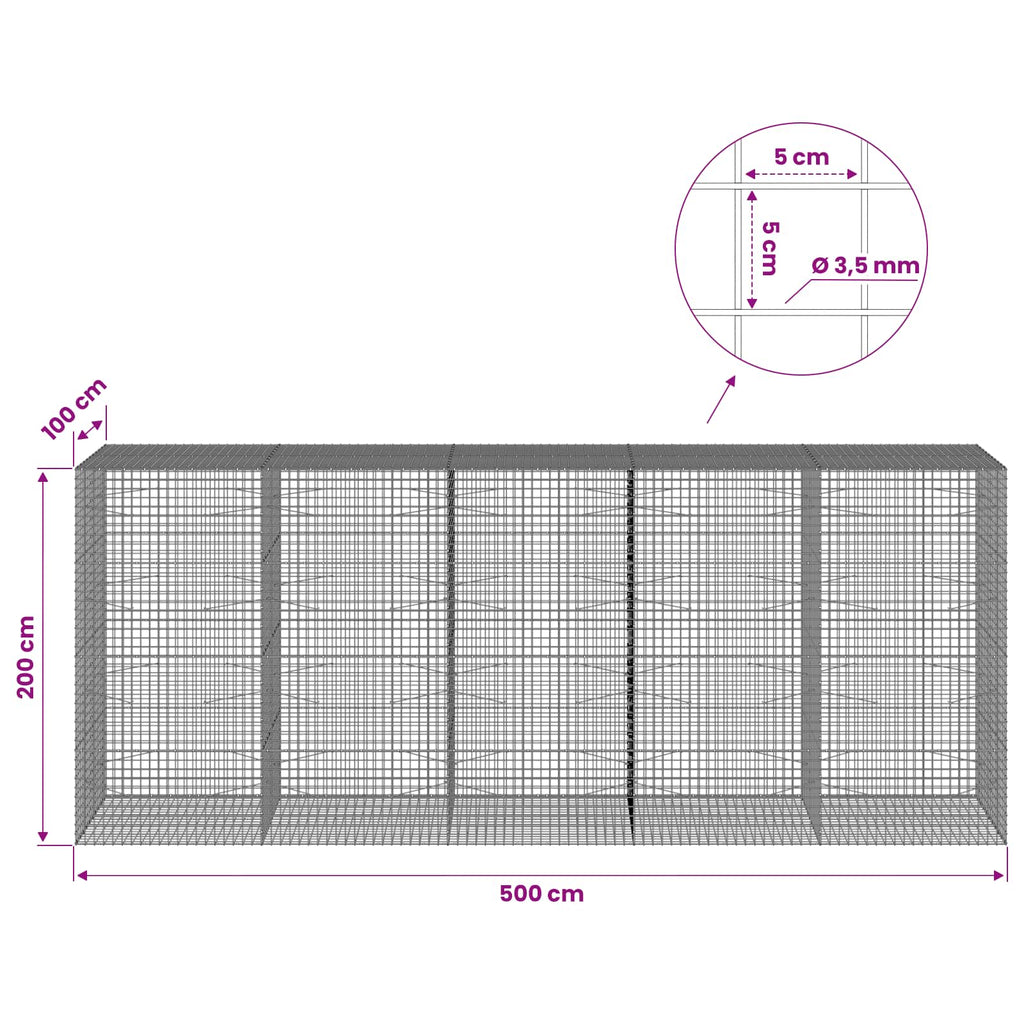 vidaXL Gabion z drutu 3,5 mm i siatką 5x5 cm 500x100x200 cm