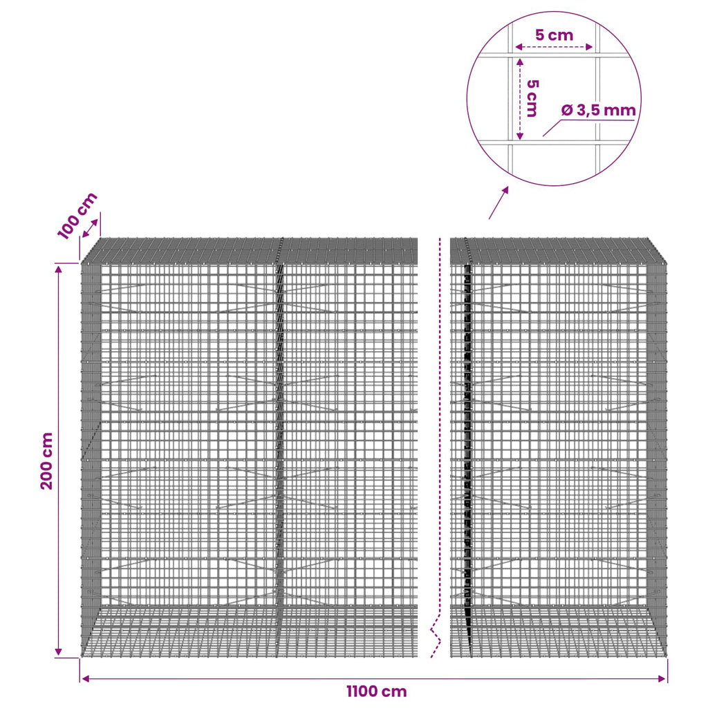 vidaXL Gabion z drutu 3,5 mm i siatką 5x5 cm 1100x100x200 cm