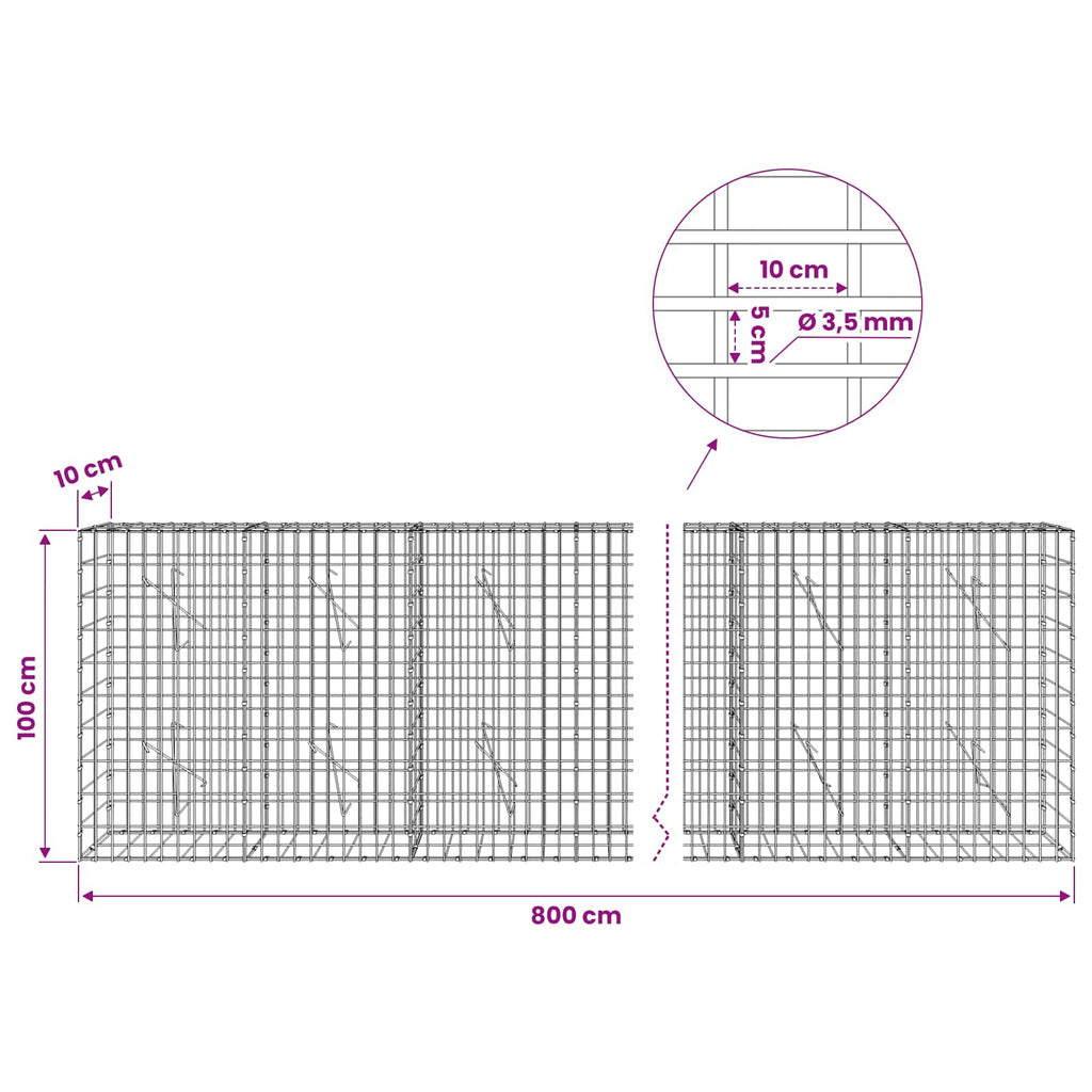 vidaXL Gabion z drutu 3,5 mm i siatką 5x10 cm 800x10x100 cm