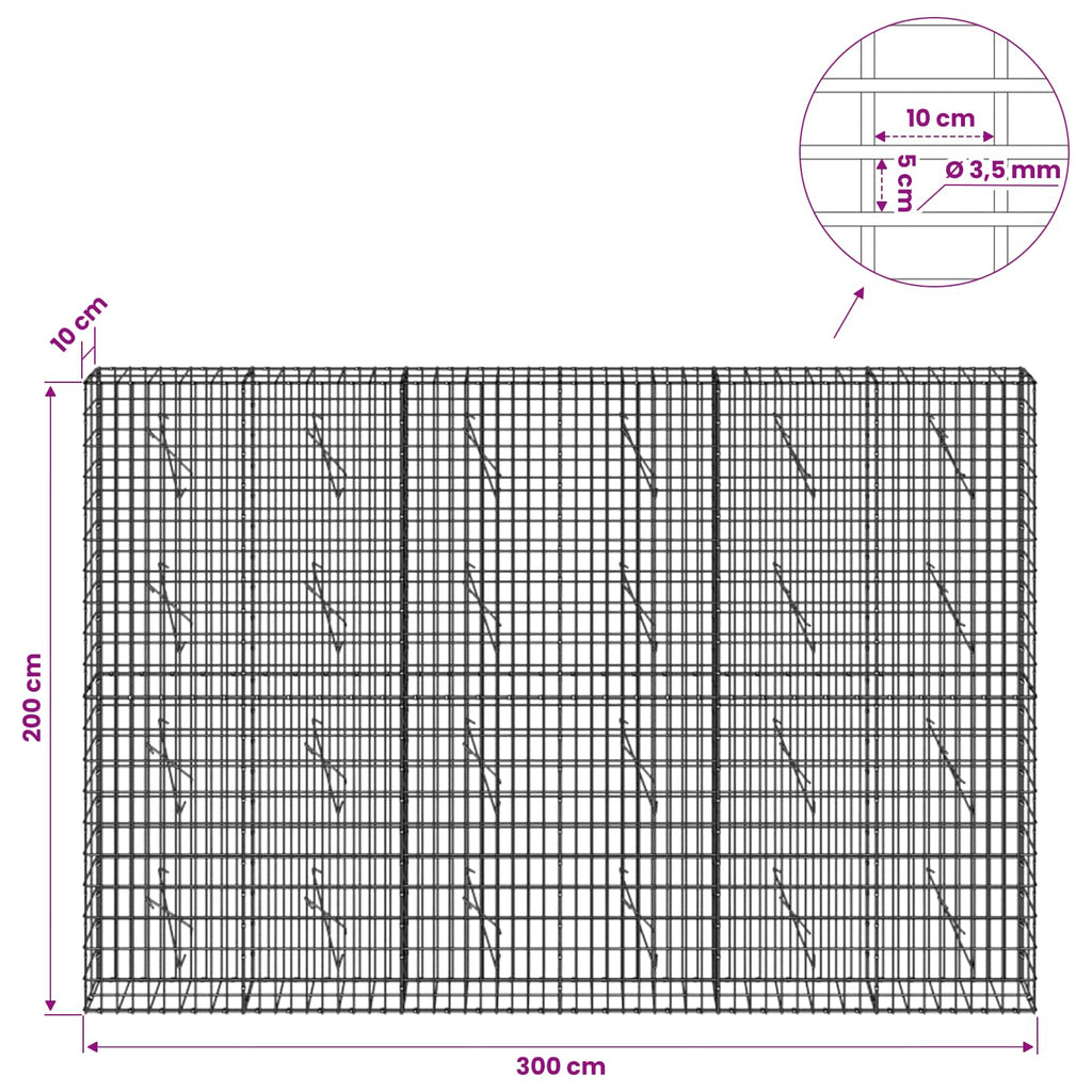 vidaXL Gabion z drutu 3,5 mm i siatką 5x10 cm 300x10x200 cm